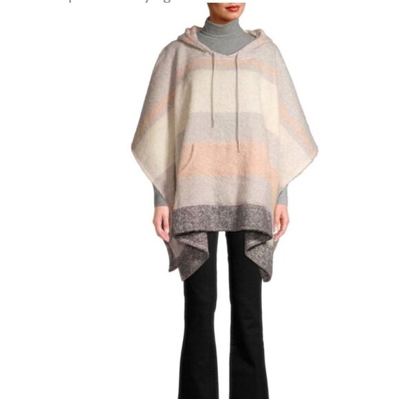 WORLD MARKET Colorblock Hooded Pullover Kangaroo Poncho Women’s One Size NEW - Picture 2 of 13